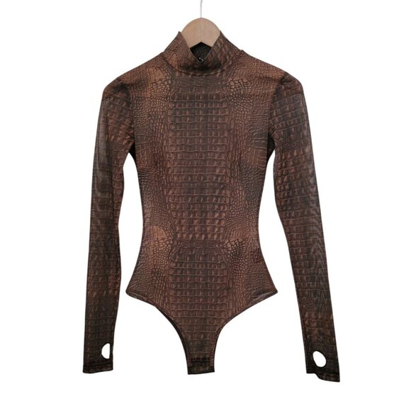 I.AM.GIA Tops - I.AM.GIA Kenzie Crocodile Print Long Sleeve Bodysuit With Thumbholes Women's XS